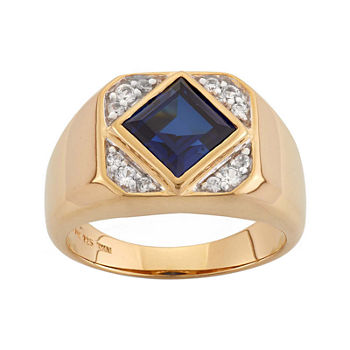 Mens Lab-Created Blue And White Sapphire 14K Gold Over Silver Ring
