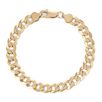 Mens 18K Yellow Gold Over Silver 8", 8.4mm Curb Chain Bracelet