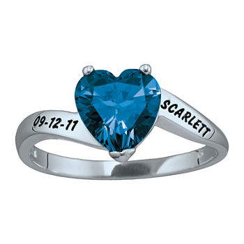 Personalized Engraved Simulated Birthstone Heart Ring