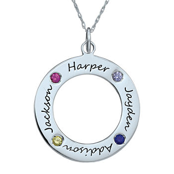 Personalized Simulated Birthstone Engraved Family Pendant Necklace