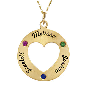 Personalized Simulated Birthstone Engraved Open Heart Pendant Necklace