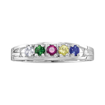 Personalized Sterling Silver Simulated  Birthstone Family Ring