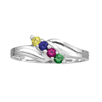Personalized Sterling Silver Simulated  Birthstone Family Ring