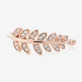 Silver Treasures Leaf Cubic Zirconia 24K Rose Gold Over Silver Band