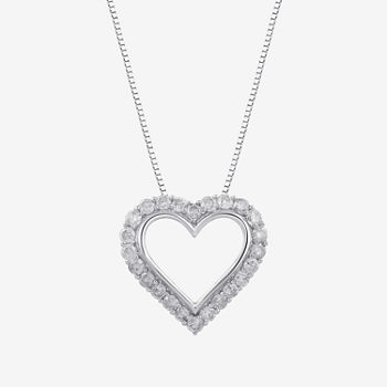 Womens 1/2 CT. T.W. Genuine White Diamond 10K White Gold Heart Pendant Necklace