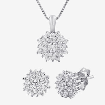 Diamond Blossom 1 CT. T.W. Genuine White Diamond 10K White Gold 2-pc. Jewelry Set