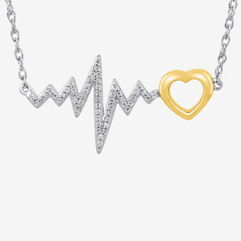 Heartbeat Womens 1/10 CT. T.W. Genuine White Diamond 14K Gold Over Silver Heart Pendant Necklace