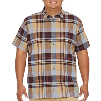 mutual weave Big and Tall Mens Regular Fit Short Sleeve Plaid Button-Down Shirt
