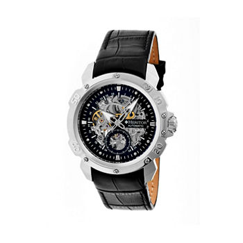 Heritor Automatic Carter Skeleton Dial Leather-Silver/Black Watches