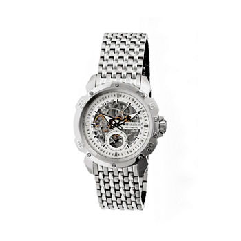 Heritor Automatic Carter Mens Skeleton Dial Bracelet Watch-Silver Tone Watch