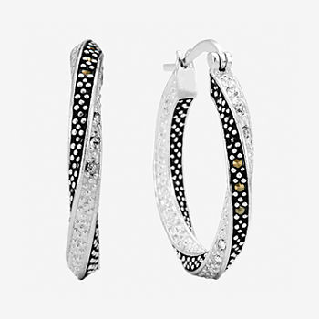 Sparkle Allure Marcasite Pure Silver Over Brass Hoop Earrings