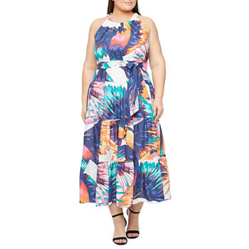 Isabel & Nina Plus Sleeveless Tropical Print Maxi Dress