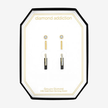 Diamond Addiction Diamond Accent Genuine White Diamond 14K Gold Over Silver 3 Pair Earring Set
