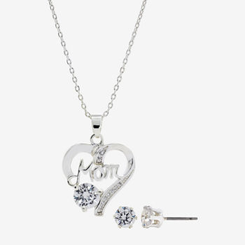 Sparkle Allure Mom Light Up Box 2-pc. Cubic Zirconia Pure Silver Over Brass Heart Jewelry Set