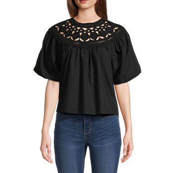 a.n.a Womens Round Neck Elbow Sleeve Blouse