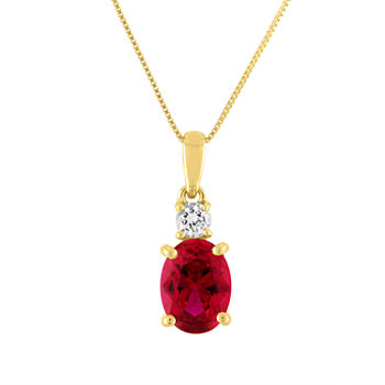 Womens Lab Created Red Ruby 10K Gold Pendant Necklace