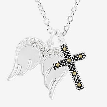 Sparkle Allure Marcasite Pure Silver Over Brass 18 Inch Cable Cross Pendant Necklace