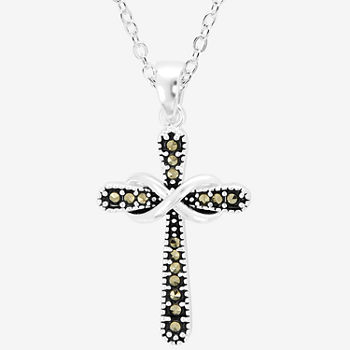 Sparkle Allure Marcasite Pure Silver Over Brass 18 Inch Cable Cross Pendant Necklace
