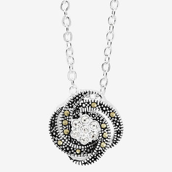 Sparkle Allure Marcasite Pure Silver Over Brass 18 Inch Cable Knot Pendant Necklace