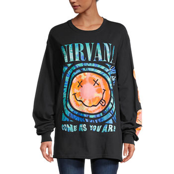 Nirvana Juniors Womens Long Sleeve Oversized Graphic T-Shirt