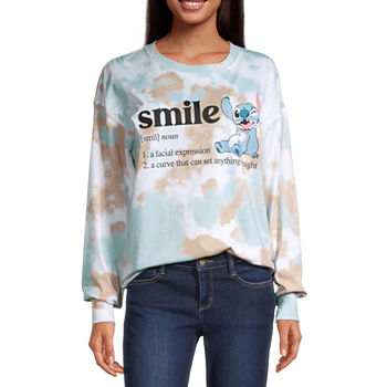 Stitch Smile Juniors Womens Oversized Long Sleeve Graphic T-Shirt