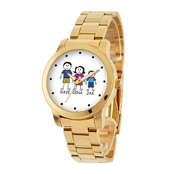 Personalized Stick Figure Family Gold-Tone Stainless Steel Watch