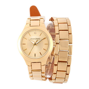 Personalized Dial Womens Diamond-Accent Gold-Tone Wrap Bracelet Watch