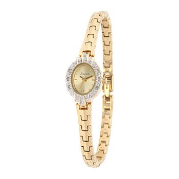 Personalized Dial Womens Diamond-Accent Oval Gold-Tone Bracelet Watch