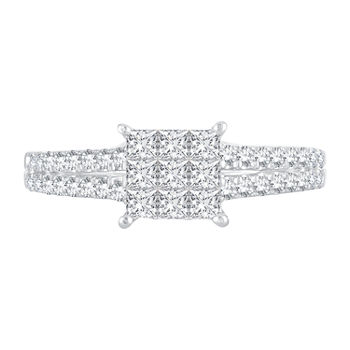 Womens 3/4 CT. T.W. Genuine White Diamond 10K White Gold Engagement Ring
