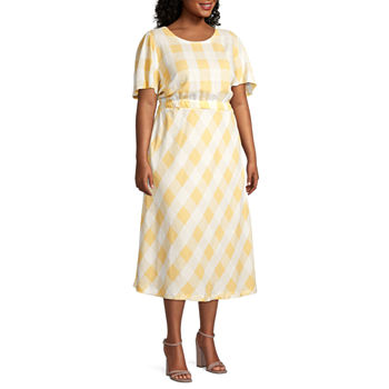 Liz Claiborne Short Sleeve Plaid A-Line Dress Plus