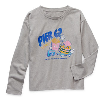 Thereabouts Little & Big Girls Round Neck Long Sleeve Graphic T-Shirt