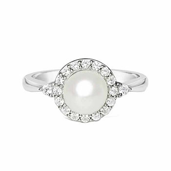 Cultured Freshwater Pearl & Lab-Created White Sapphire Sterling Silver Cocktail Ring