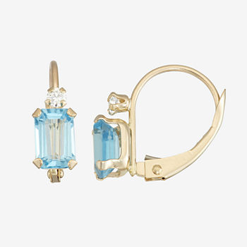 Genuine Blue Topaz 10K Gold Rectangular Drop Earrings