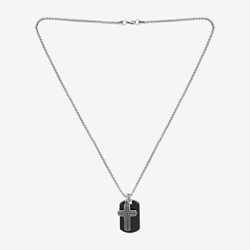 Mens Simulated Black Onyx Stainless Steel Pendant Necklace