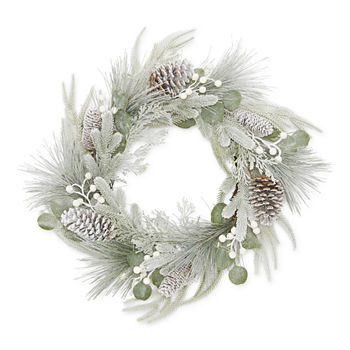 North Pole Trading Co. Flocked White Berry Indoor Pre-Lit Christmas Wreath