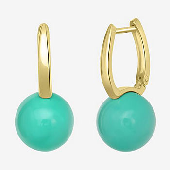 Silver Treasures Turquoise 14K Gold Over Silver Round Hoop Earrings