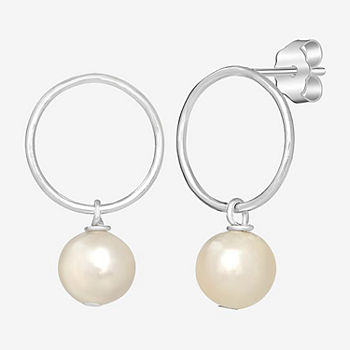 Silver Treasures Simulated Pearl Sterling Silver Round Drop Earrings