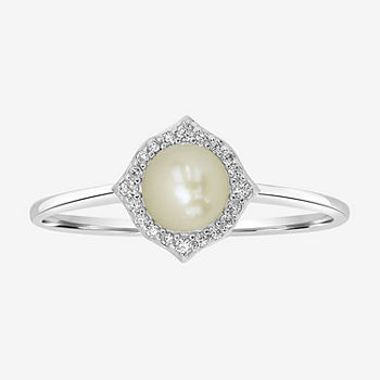 Silver Treasures Simulated Pearl Sterling Silver Round Band