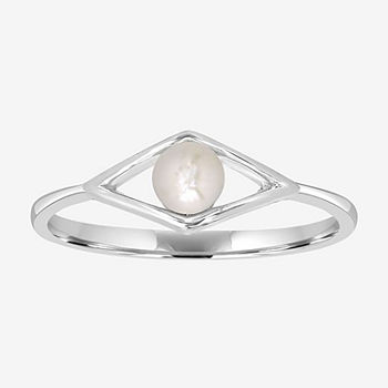 Silver Treasures Simulated Pearl Sterling Silver Diamond Band