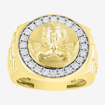 Mens 1/4 CT. T.W. Genuine White Diamond 10K Gold Angel Fashion Ring