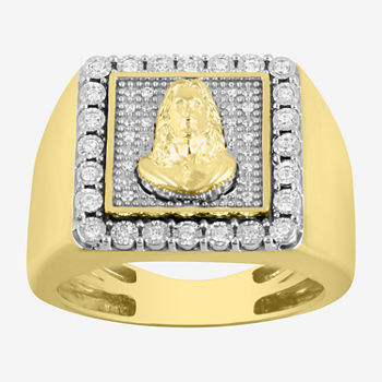 Jesus Mens 1/4 CT. T.W. Genuine White Diamond 10K Gold Fashion Ring