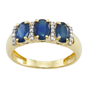 Womens Genuine Blue Sapphire & 1/10 CT. T.W. Genuine White Diamond 10K Gold Cocktail Ring