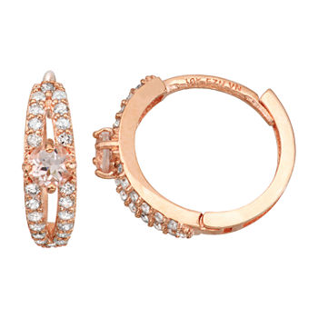 Genuine Pink Morganite & 1/4 CT. T.W. Genuine White Diamond 10K Gold 12.5mm Hoop Earrings