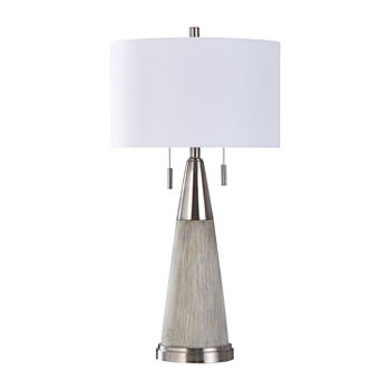Stylecraft Round Tapered Moulded Steel Finish Table Lamp With Polished Accents
