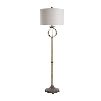 Stylecraft Brass Finish Ring With Moulded Wood Like Accents Steel Floor Lamp