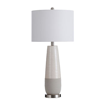 Stylecraft Slightly Tapered Two Tone Round Gray Finish With Brushed Silver Base - Ceramic Table Lamp