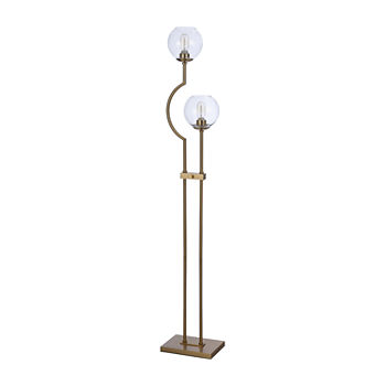 Stylecraft 2 Steel Brass Poles With Clear Glass Globe Floor Lamp