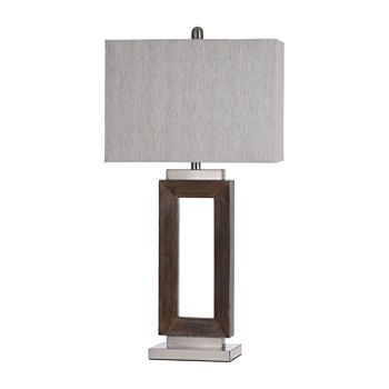 Stylecraft Moulded Hollow Rectangle Brushed Steel Accents Blue Finish Polyresin Table Lamp