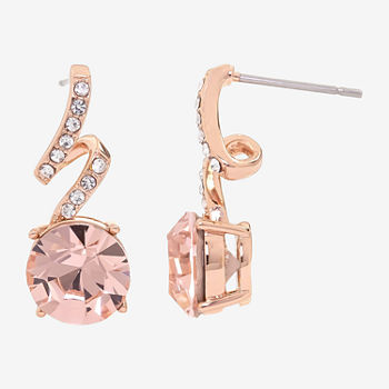 Sparkle Allure Crystal 18K Rose Gold Over Brass Round Drop Earrings