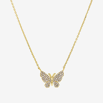 Sparkle Allure Crystal 14K Gold Over Brass 16 Inch Link Butterfly Pendant Necklace